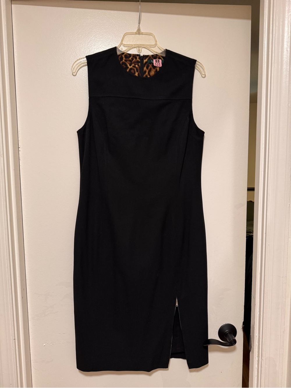 Lauren Ralph Lauren Black Sleeveless Sheath Dress with Leopard Accent